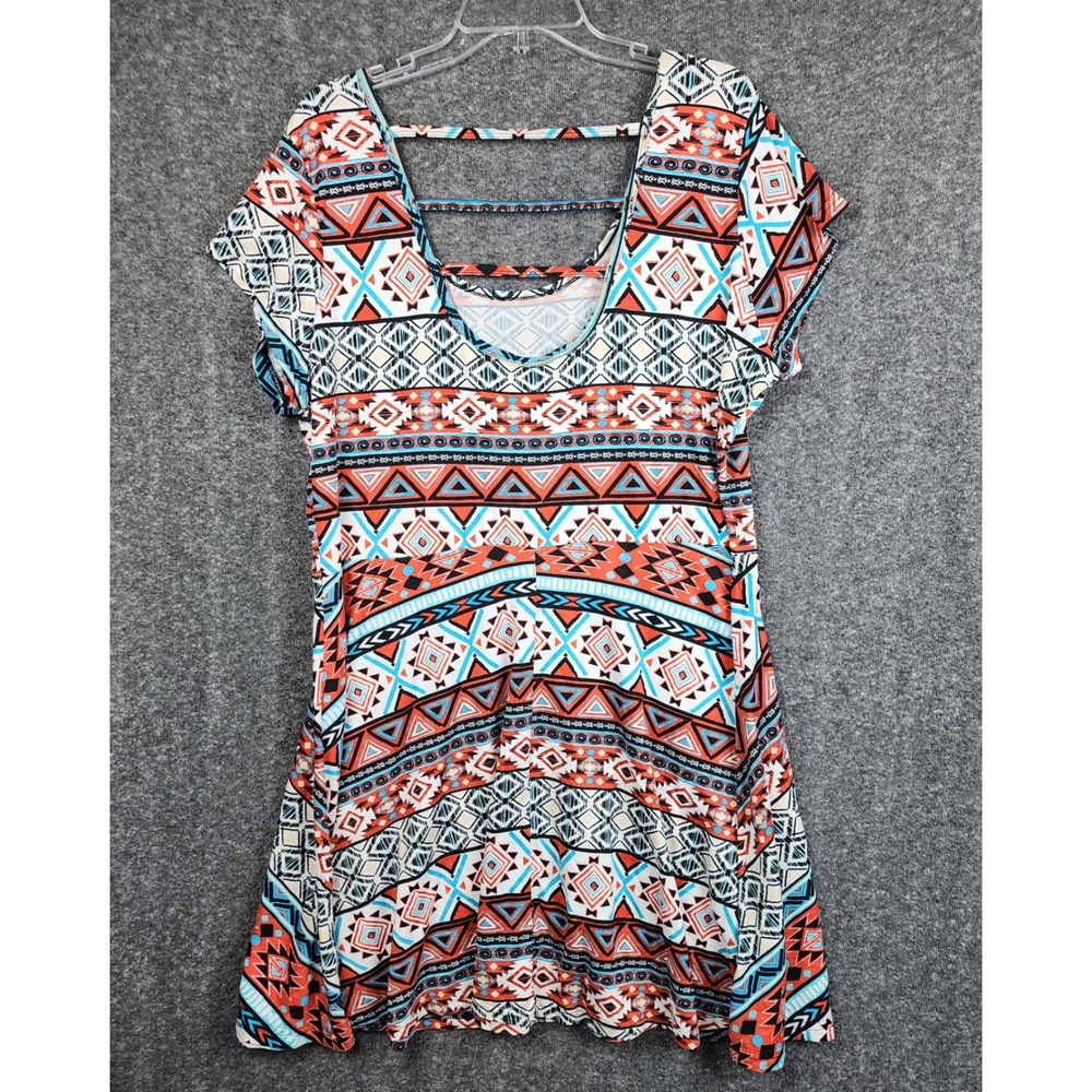 Bobbie Brooks Fit & Flare Dress Womens 3X Tribal Geometric Strappy Back